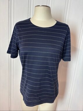 BROOKS BROTHERS Navy White Stripe Luxury Cotton Tee - Size M